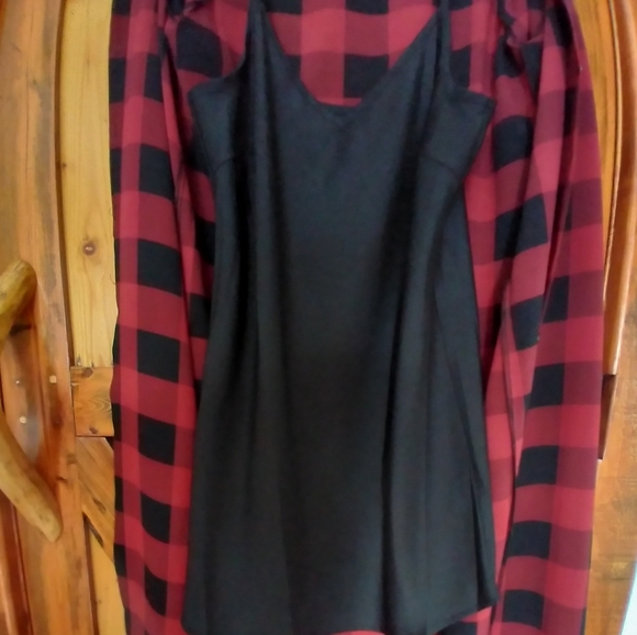 Maxi Buffalo Plaid Shirt Dress with Layering Slip - Picture 5 of 9